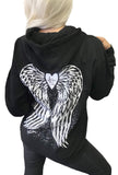 Sexy Angel Wings Tattoo Roses Hoodie Graphic Sexy Women's Pullover Motorcycle hooded Sweatshirt