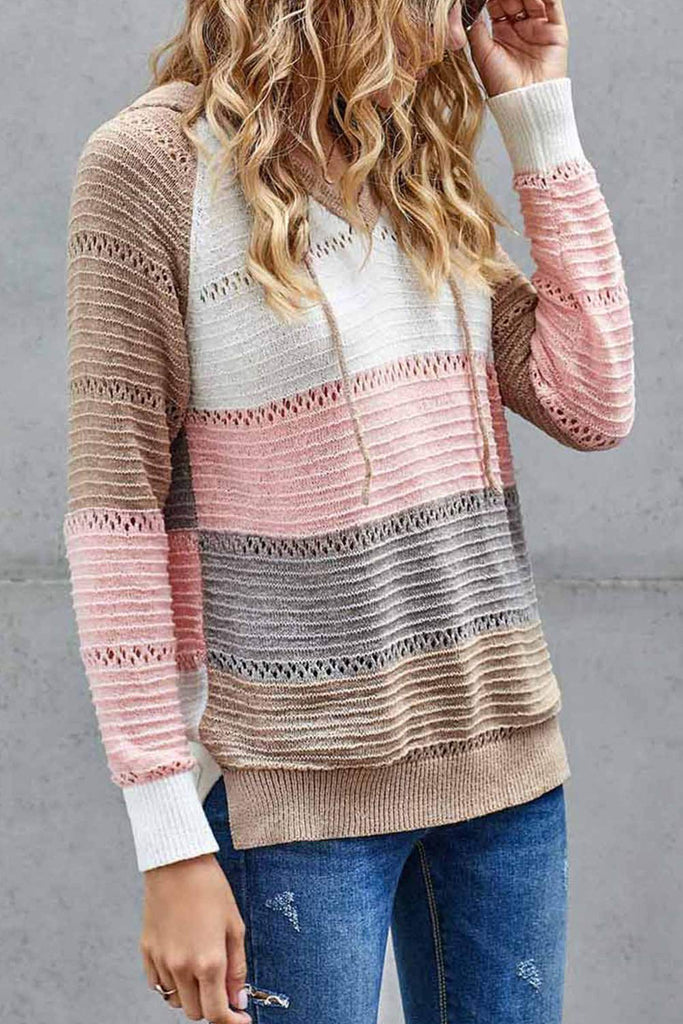 Women's Fashion Hoodies Sweatshirts Striped Lightweight Knit Pullover Sweaters