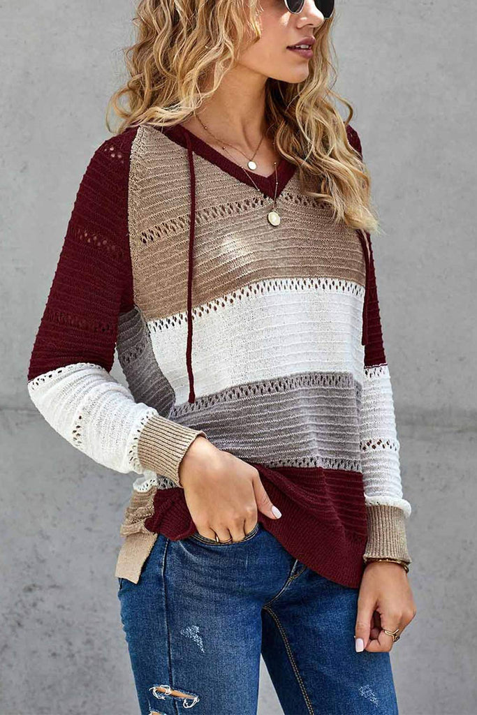 Women's Fashion Hoodies Sweatshirts Striped Lightweight Knit Pullover Sweaters