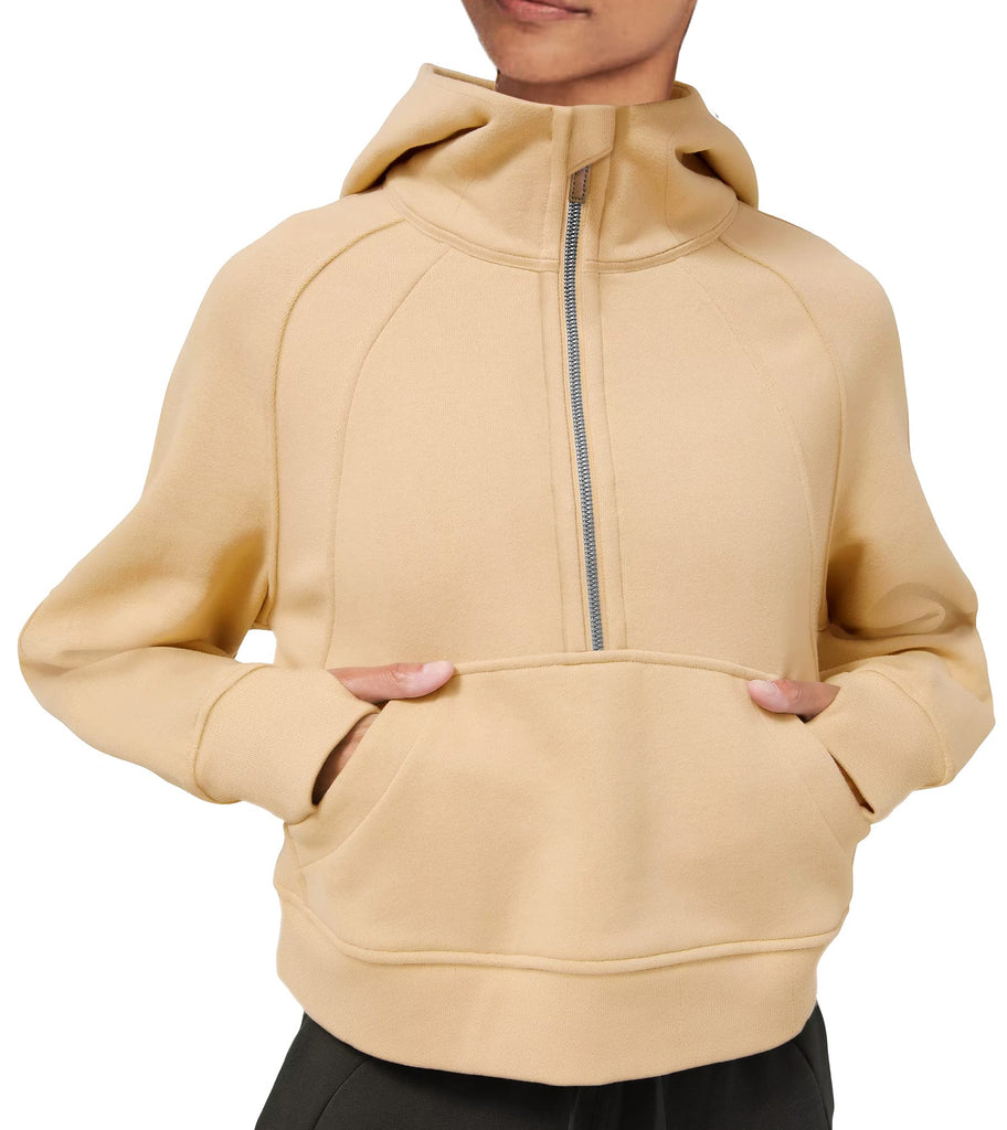 Womens Hoodies Fleece Lined Collar Pullover 1/2 Zipper Sweatshirts Long Sleeve Crop Tops Sweater Thumb Hole