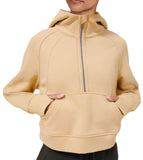 Womens Hoodies Fleece Lined Collar Pullover 1/2 Zipper Sweatshirts Long Sleeve Crop Tops Sweater Thumb Hole