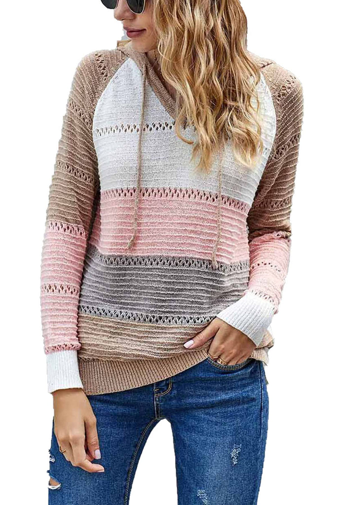 Women's Fashion Hoodies Sweatshirts Striped Lightweight Knit Pullover Sweaters