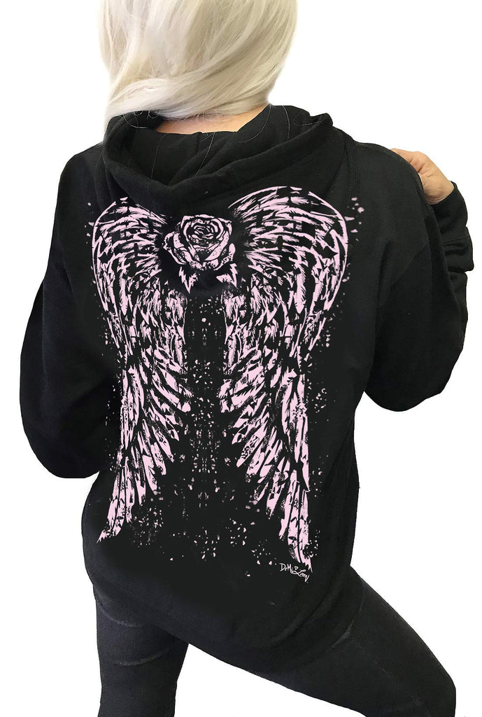 Sexy Angel Wings Tattoo Roses Hoodie Graphic Sexy Women's Pullover Motorcycle hooded Sweatshirt