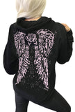 Sexy Angel Wings Tattoo Roses Hoodie Graphic Sexy Women's Pullover Motorcycle hooded Sweatshirt