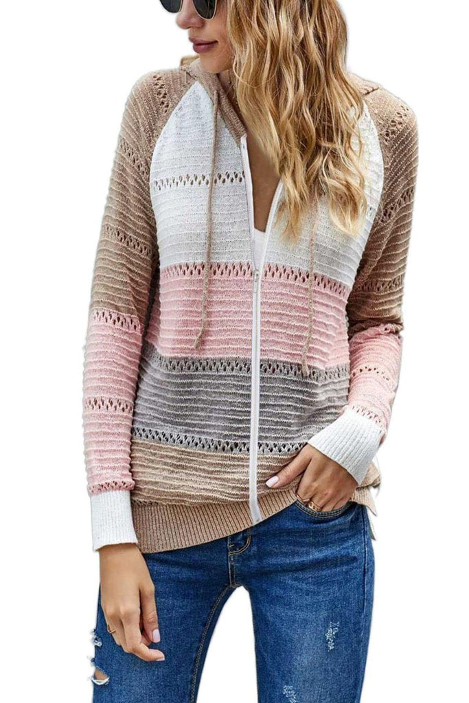 Women's Fashion Hoodies Sweatshirts Striped Lightweight Knit Pullover Sweaters