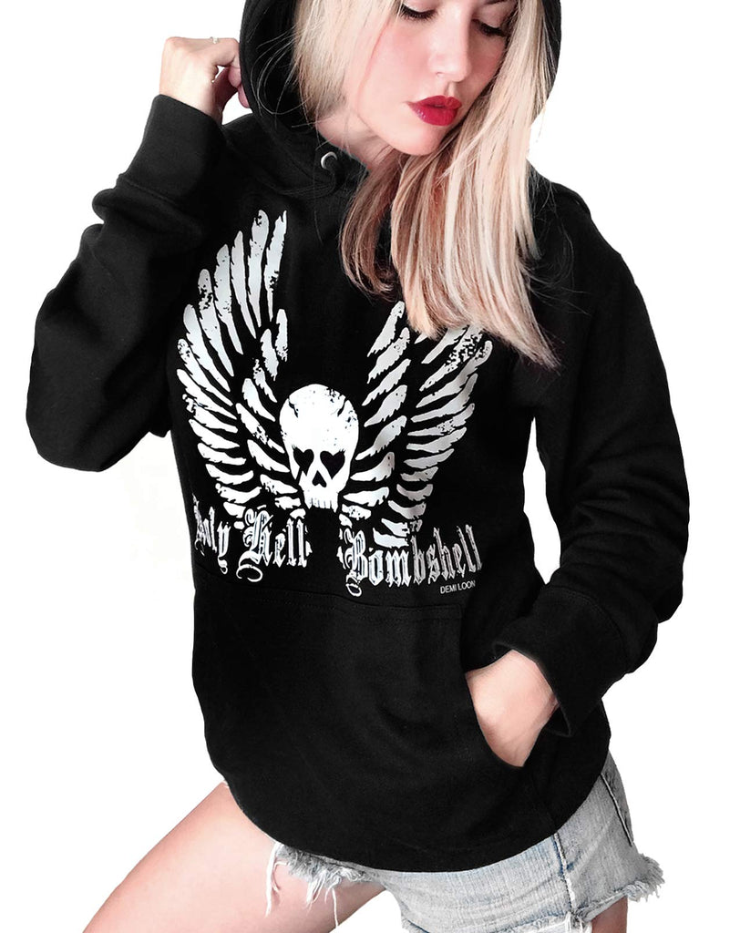 Sexy Angel Wings Tattoo Roses Hoodie Graphic Sexy Women's Pullover Motorcycle hooded Sweatshirt
