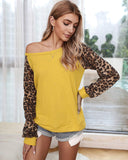 Womens Casual Long Puff Sleeve Waffle Knit Pullover Tunic Tops with Leopard Print