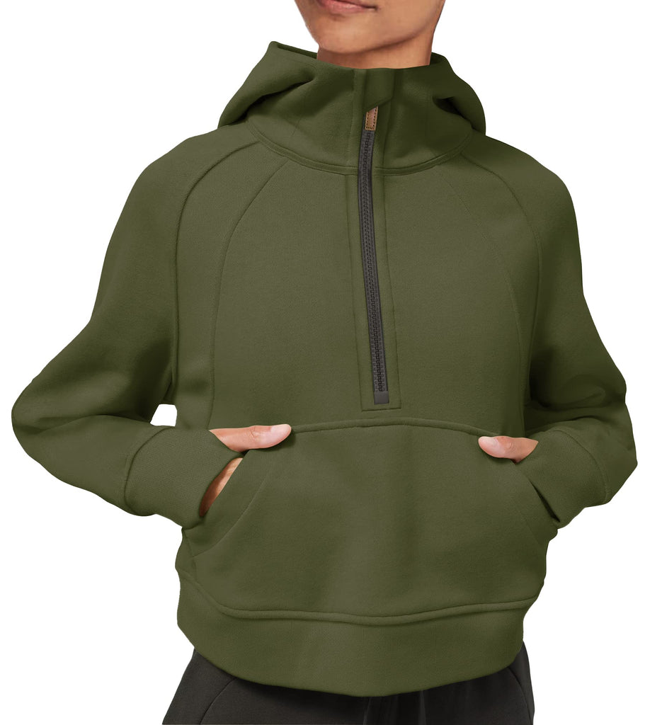 Womens Hoodies Fleece Lined Collar Pullover 1/2 Zipper Sweatshirts Long Sleeve Crop Tops Sweater Thumb Hole