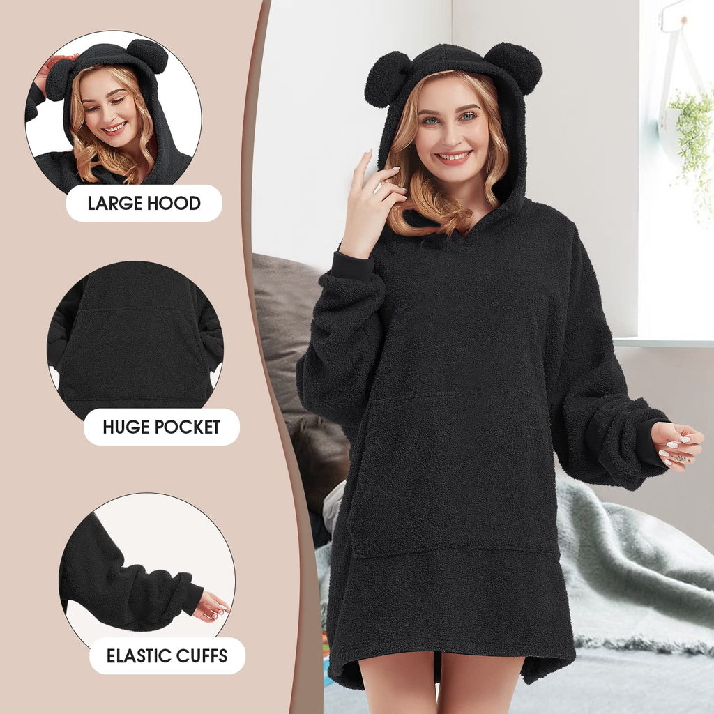Wearable Blanket Hoodie Sweatshirt for Women Men, Teddy Oversized Hoodie Sherpa Blanket with Pockets for Adult Teen