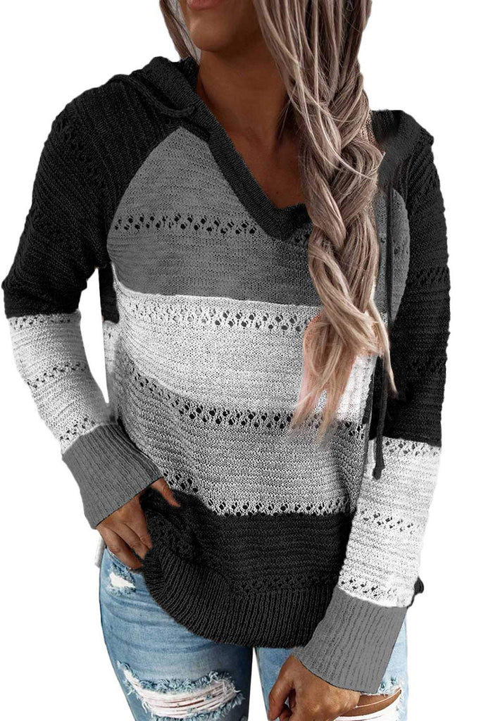 Women's Fashion Hoodies Sweatshirts Striped Lightweight Knit Pullover Sweaters