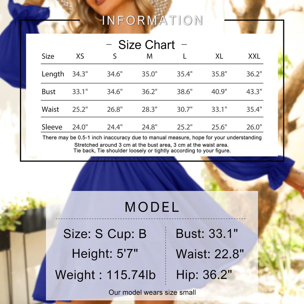 Women Tie Back Summer Dresses Long Lantern Sleeve Square Neck Ruffle Elastic Waist Aline Casual Mini Dress
