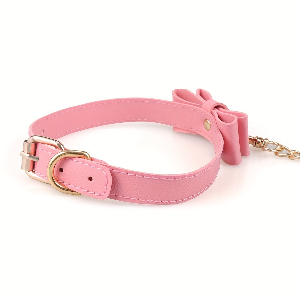 Laddymoda 1pc Collar Choker Leash Harness Leather Bow-tie Bell Collar BDSM Bondage Game