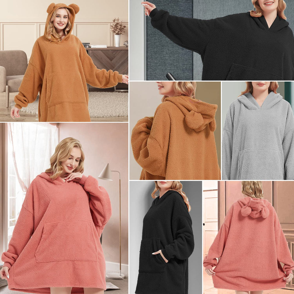 Wearable Blanket Hoodie Sweatshirt for Women Men, Teddy Oversized Hoodie Sherpa Blanket with Pockets for Adult Teen