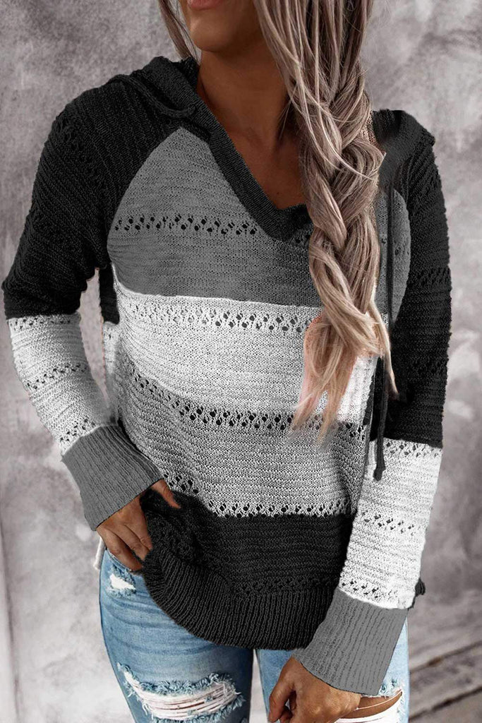 Women's Fashion Hoodies Sweatshirts Striped Lightweight Knit Pullover Sweaters