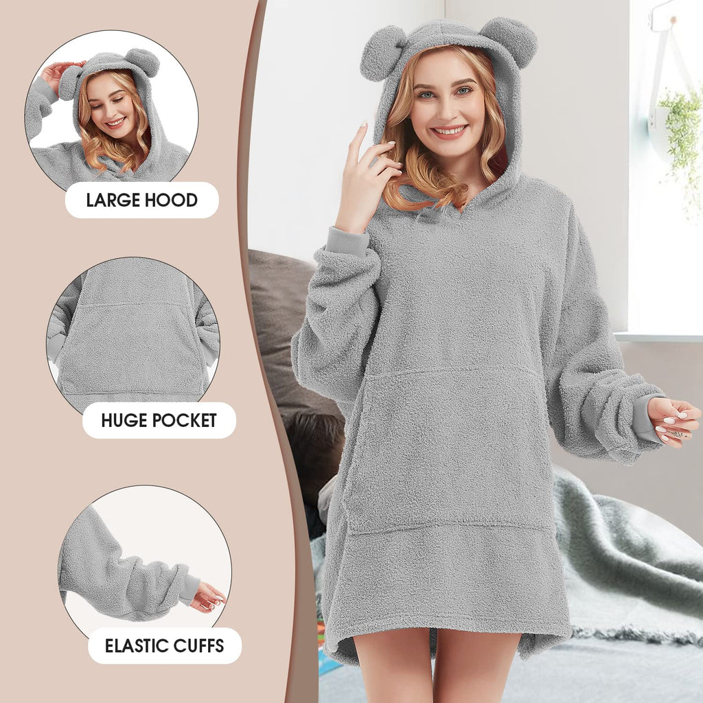 Wearable Blanket Hoodie Sweatshirt for Women Men, Teddy Oversized Hoodie Sherpa Blanket with Pockets for Adult Teen