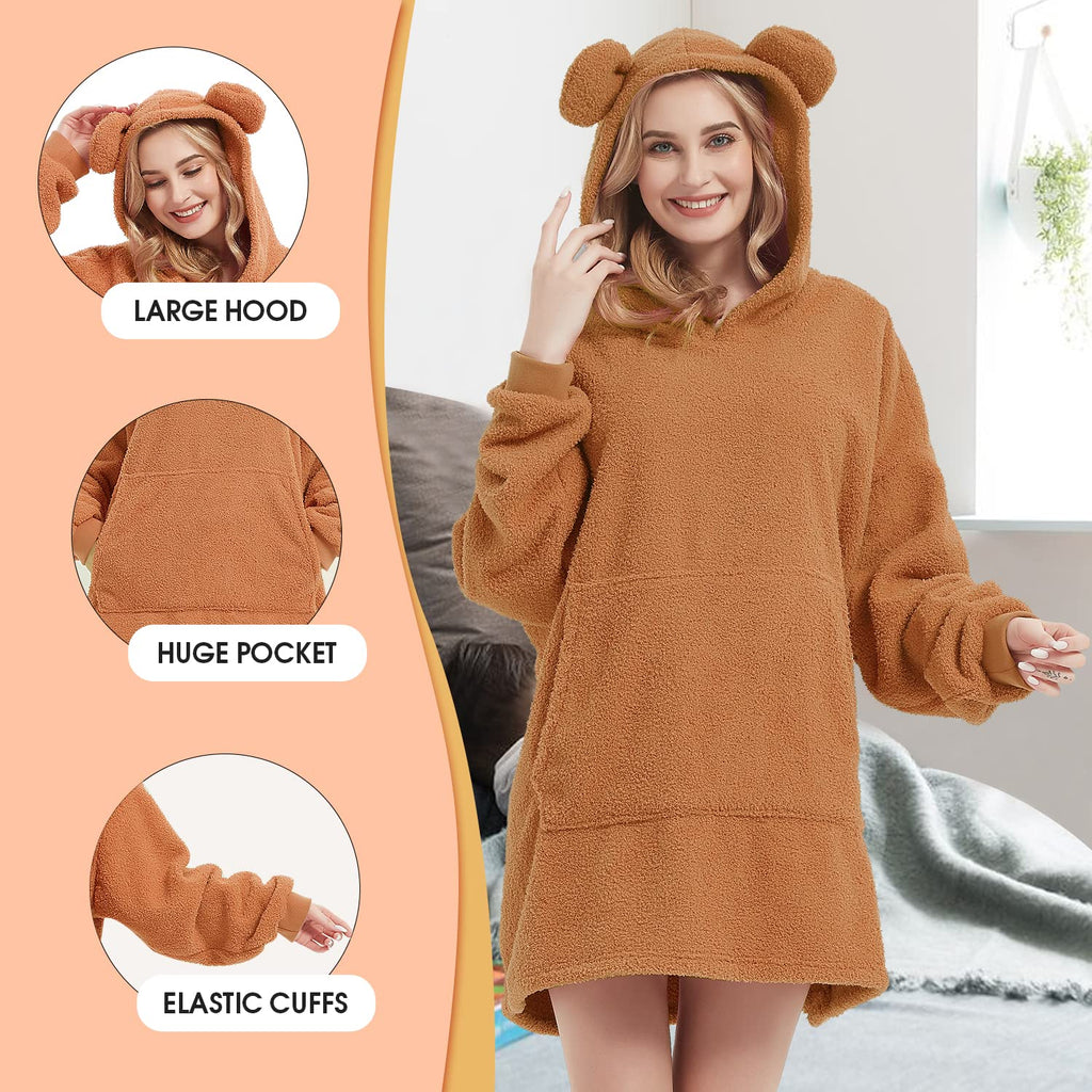 Wearable Blanket Hoodie Sweatshirt for Women Men, Teddy Oversized Hoodie Sherpa Blanket with Pockets for Adult Teen