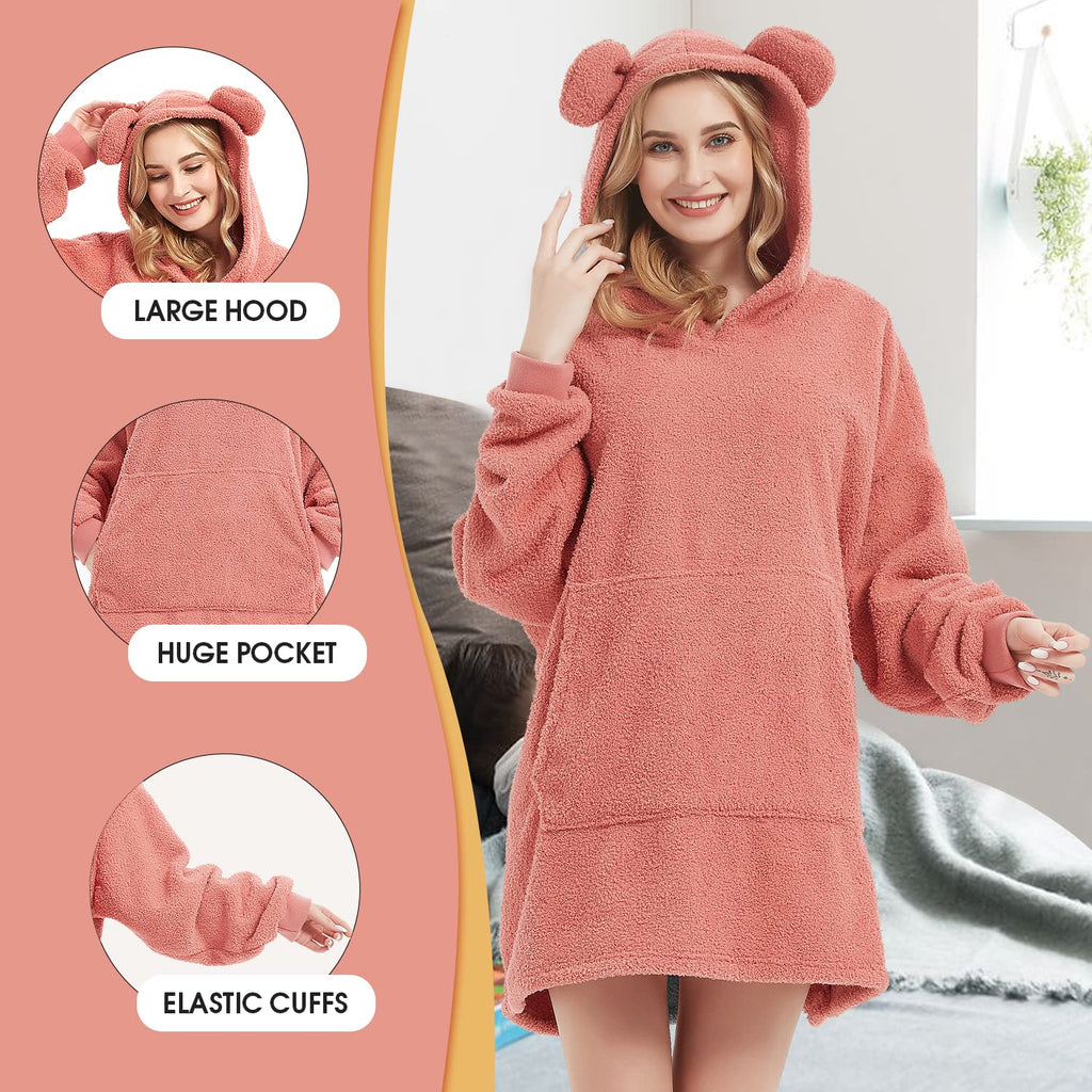 Wearable Blanket Hoodie Sweatshirt for Women Men, Teddy Oversized Hoodie Sherpa Blanket with Pockets for Adult Teen