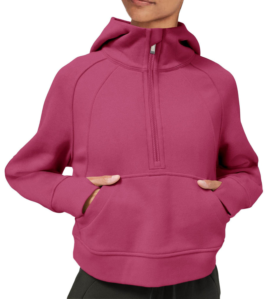 Womens Hoodies Fleece Lined Collar Pullover 1/2 Zipper Sweatshirts Long Sleeve Crop Tops Sweater Thumb Hole