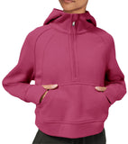 Womens Hoodies Fleece Lined Collar Pullover 1/2 Zipper Sweatshirts Long Sleeve Crop Tops Sweater Thumb Hole