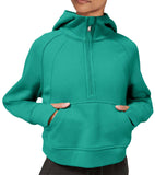 Womens Hoodies Fleece Lined Collar Pullover 1/2 Zipper Sweatshirts Long Sleeve Crop Tops Sweater Thumb Hole