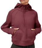 Womens Hoodies Fleece Lined Collar Pullover 1/2 Zipper Sweatshirts Long Sleeve Crop Tops Sweater Thumb Hole