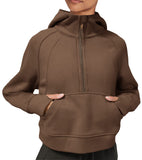 Womens Hoodies Fleece Lined Collar Pullover 1/2 Zipper Sweatshirts Long Sleeve Crop Tops Sweater Thumb Hole