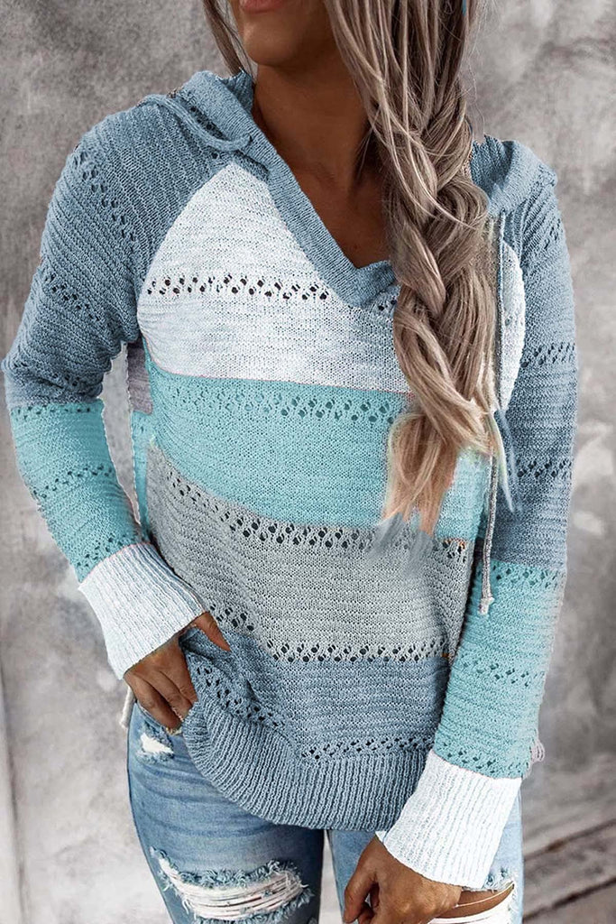 Women's Fashion Hoodies Sweatshirts Striped Lightweight Knit Pullover Sweaters