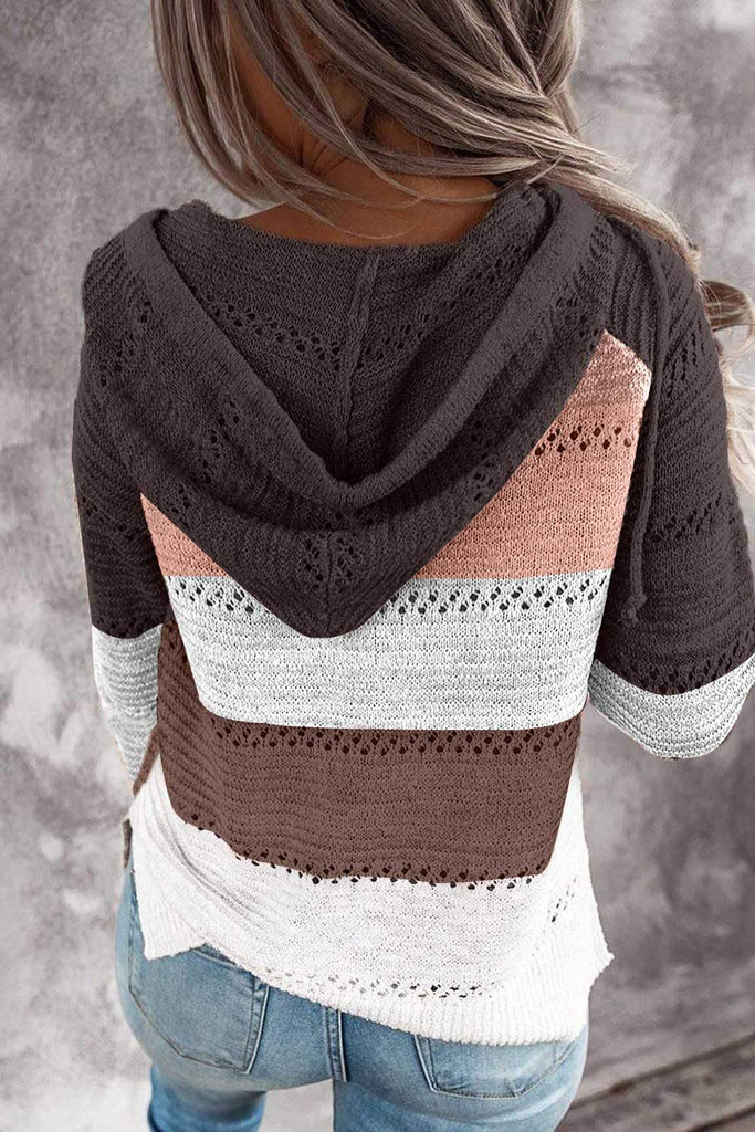 Women's Fashion Hoodies Sweatshirts Striped Lightweight Knit Pullover Sweaters