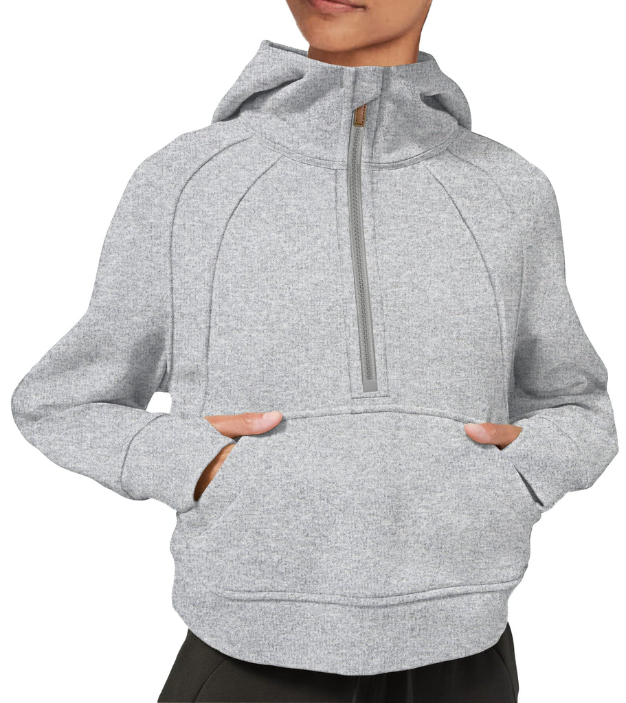 Womens Hoodies Fleece Lined Collar Pullover 1/2 Zipper Sweatshirts Long Sleeve Crop Tops Sweater Thumb Hole