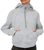Womens Hoodies Fleece Lined Collar Pullover 1/2 Zipper Sweatshirts Long Sleeve Crop Tops Sweater Thumb Hole