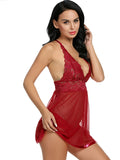 Laadymoda Camicia da notte sexy in pizzo, mini abito semitrasparente monopezzo, lingerie e intimo sexy da donna