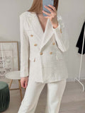 Chaqueta de mujer Primavera 2022 Moda Doble pecho Tweed Blazer Abrigo Vintage Manga larga Ropa exterior femenina Chic Top