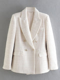 Chaqueta de mujer Primavera 2022 Moda Doble pecho Tweed Blazer Abrigo Vintage Manga larga Ropa exterior femenina Chic Top