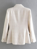 Chaqueta de mujer Primavera 2022 Moda Doble pecho Tweed Blazer Abrigo Vintage Manga larga Ropa exterior femenina Chic Top