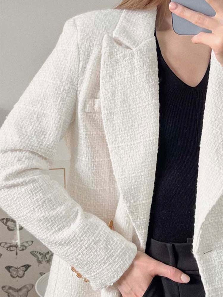 Chaqueta de mujer Primavera 2022 Moda Doble pecho Tweed Blazer Abrigo Vintage Manga larga Ropa exterior femenina Chic Top