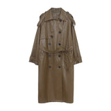 2023 Fall /Autumn leather Maxi Long Trench Coat With Belt Chic Female Windbreaker Classic