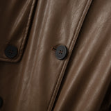 2023 Fall /Autumn leather Maxi Long Trench Coat With Belt Chic Female Windbreaker Classic