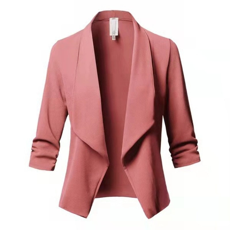 Laddymoda NOUVEAU Oversize Bureau Dames Col Cranté Femmes Blazer Solide Veste d’automne Manches plissées Casual Costume Féminin Manteau 10 Couleurs