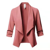 Laddymoda NOUVEAU Oversize Bureau Dames Col Cranté Femmes Blazer Solide Veste d’automne Manches plissées Casual Costume Féminin Manteau 10 Couleurs