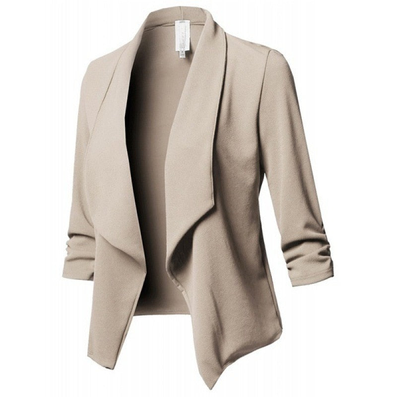 Laddymoda NOUVEAU Oversize Bureau Dames Col Cranté Femmes Blazer Solide Veste d’automne Manches plissées Casual Costume Féminin Manteau 10 Couleurs