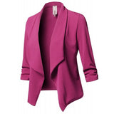 Laddymoda NOUVEAU Oversize Bureau Dames Col Cranté Femmes Blazer Solide Veste d’automne Manches plissées Casual Costume Féminin Manteau 10 Couleurs