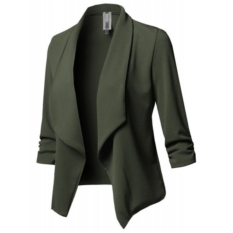Laddymoda NOUVEAU Oversize Bureau Dames Col Cranté Femmes Blazer Solide Veste d’automne Manches plissées Casual Costume Féminin Manteau 10 Couleurs