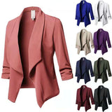 Laddymoda NOUVEAU Oversize Bureau Dames Col Cranté Femmes Blazer Solide Veste d’automne Manches plissées Casual Costume Féminin Manteau 10 Couleurs
