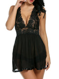 Laadymoda Camicia da notte sexy in pizzo, mini abito semitrasparente monopezzo, lingerie e intimo sexy da donna
