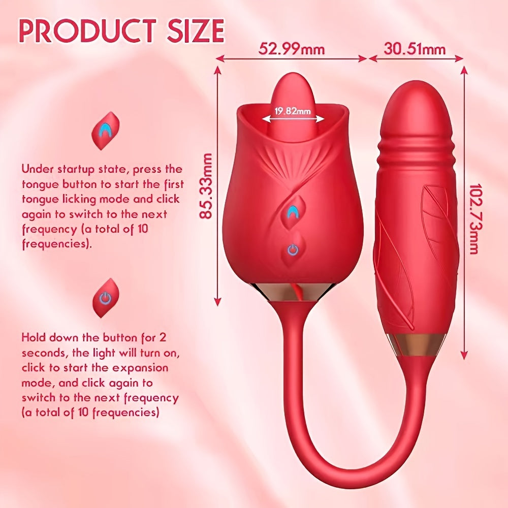 Laddymoda 1pc Rose Toy con 10 modalità di inserimento e vibrazione, vibratore giocattolo rosa per donne con dildo di inserimento, giocattolo sessuale con clitoride, maglione retrattile, massaggio capezzolo masturbazione giocattolo sessuale femminile