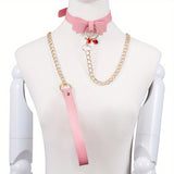 Laddymoda 1pc Collar Choker Leash Harness Leather Bow-tie Bell Collar BDSM Bondage Game