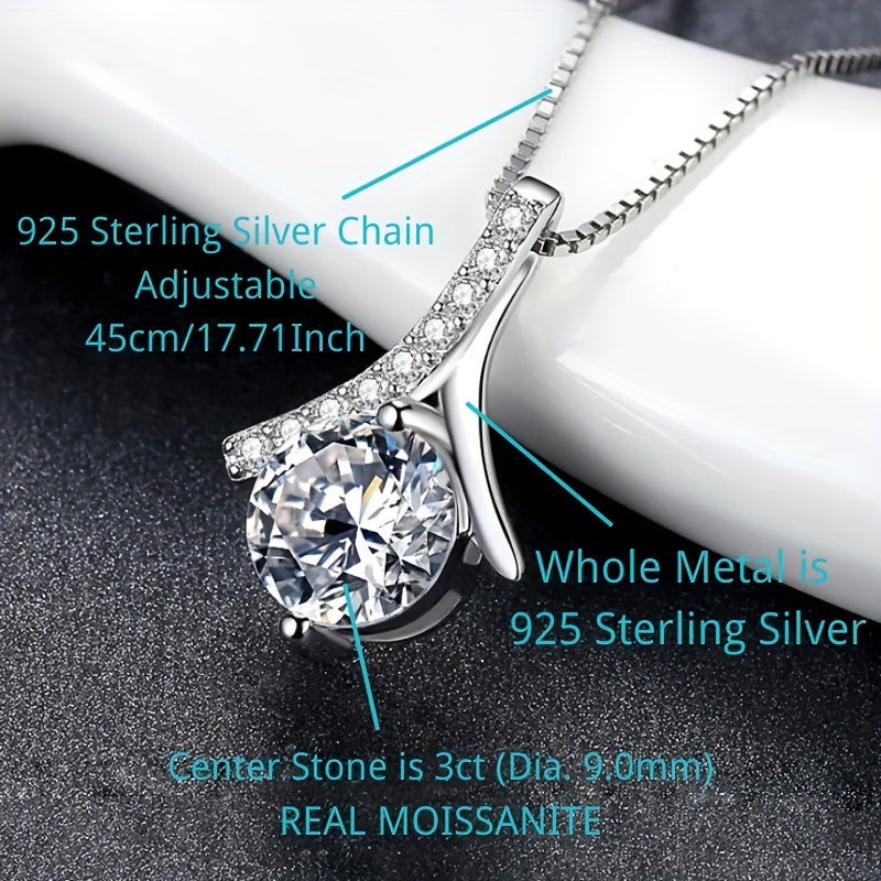 1pc 1 CARAT-3 CARAT Moissanite,925 Sterling Silver Hot Selling Trendy Simple Herringbone Pendant Necklace