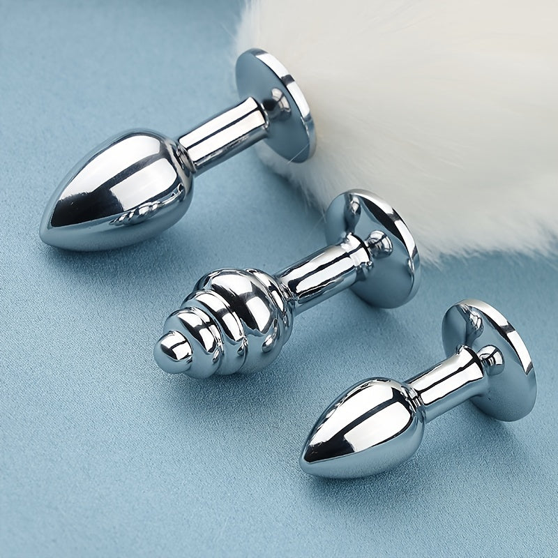 Laddymoda 3pcs / set staccabile finta pelliccia volpe coda anale metallo, tre spine butt plug, giochi di ruolo di sesso, giocattoli sessuali per uomini e donne