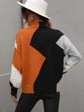 Suéter Laddymoda para mujer, informal, cuello alto, bloque de color, manga larga, suelto, para otoño e invierno