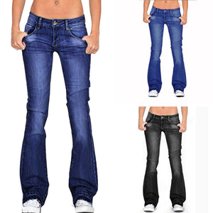 Laddymoda low waist skinny women's flared jeans medium wash in stock women's jeans - LaddyModa
